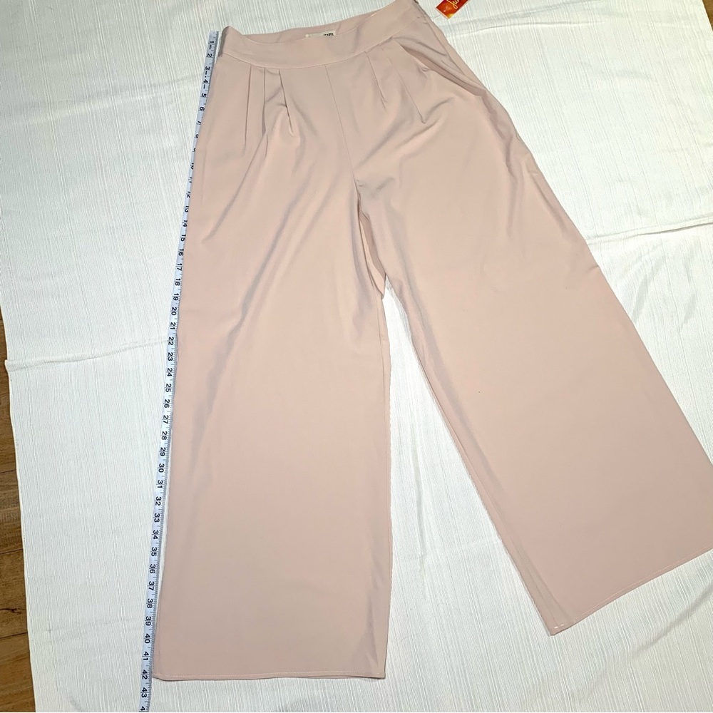 Blush Pink High Waist Wide Leg Palazzo Pants Junior M Pleated Side Zip Marlene - Picture 9 of 11